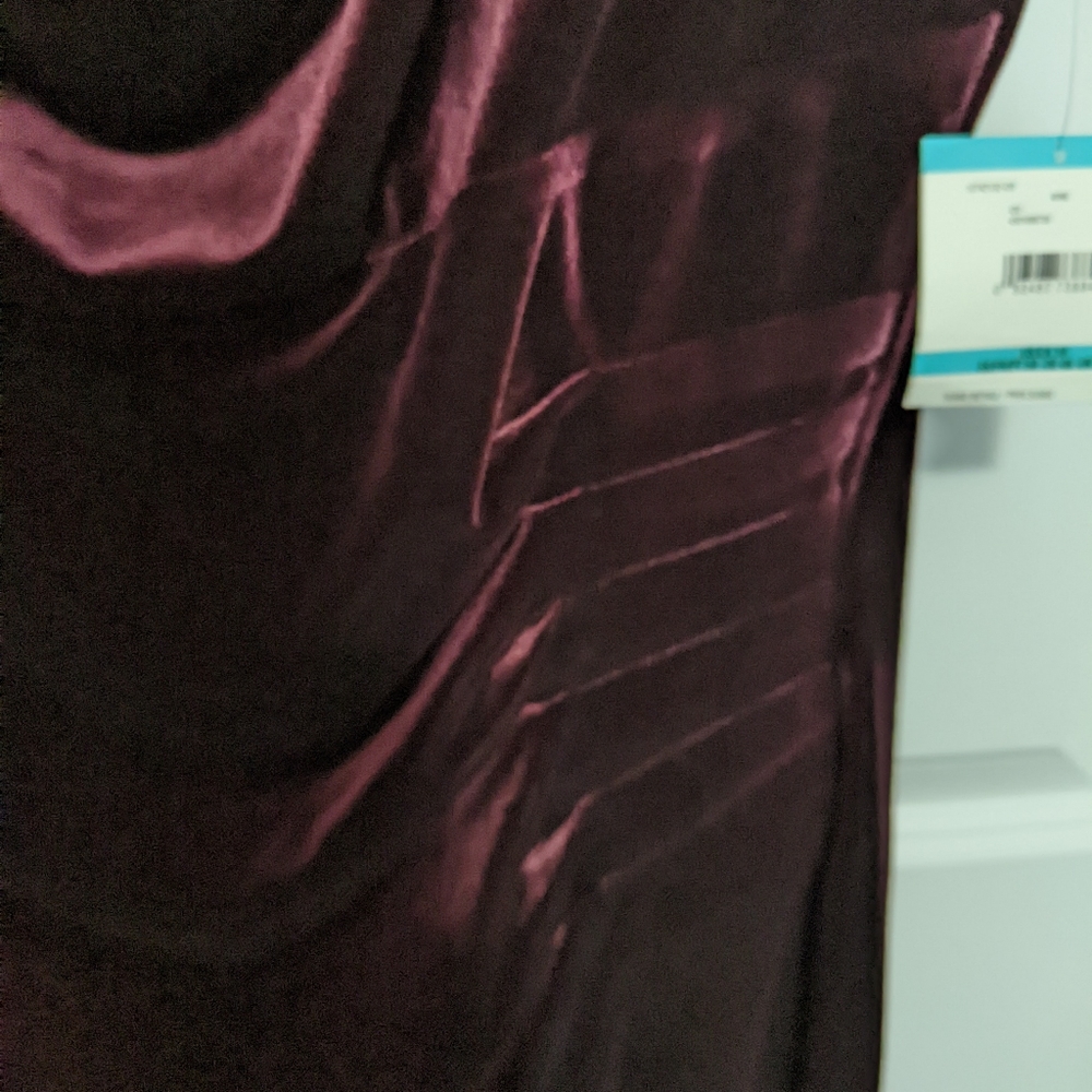 NEW ANNE KLEIN Wine Velvet Cowl Neck Stretch Pull-on Formal Dress Size 16 - Picture 2 of 11